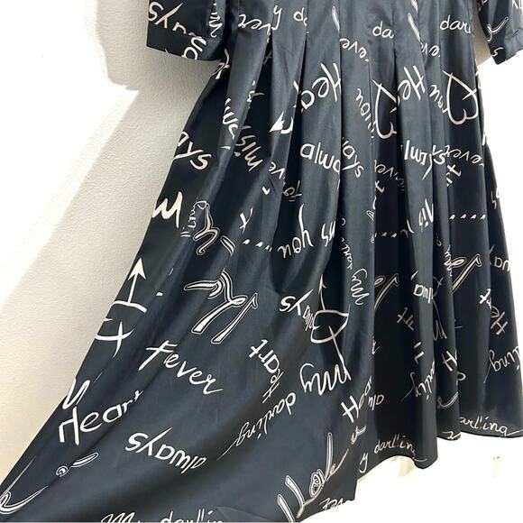 Atelier New York Black Midi A Line My Darling Print Dress Date Night EUC size 10 - Picture 10 of 16